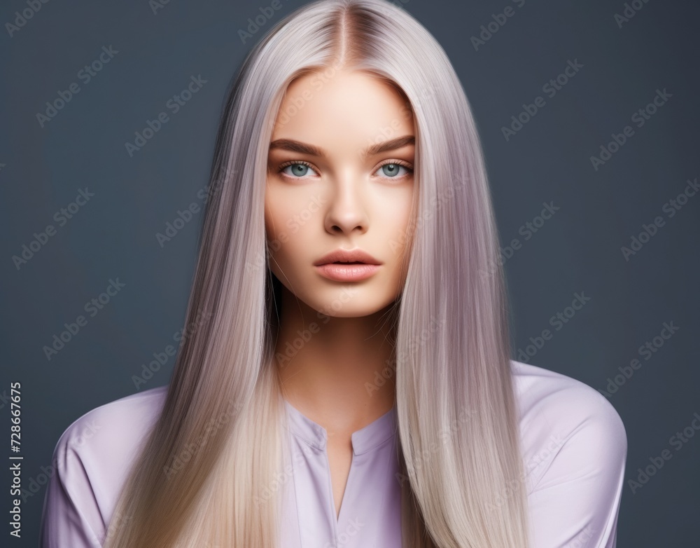 Fototapeta premium Beautiful woman long healthy hair. Portrait of a girl with blonde hair studio shot Haircare concept.