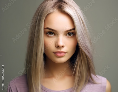 Beautiful woman long healthy hair. Portrait of a girl with blonde hair studio shot Haircare concept.