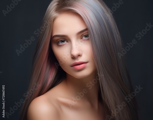 Beautiful woman long healthy hair. Portrait of a girl with blonde hair studio shot Haircare concept.