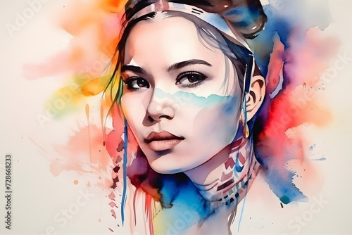 Watercolor Woman Portrait with Vivid Splashes. Generative AI © Mihai Zaharia