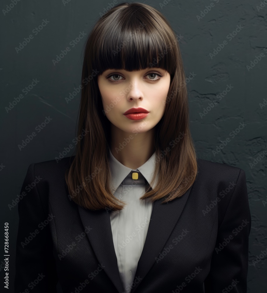 Young woman in a black suit. Young woman in a black suit.