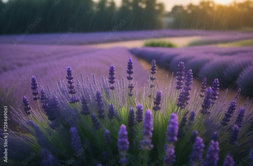 Naklejka premium purple lavender flowers field in Summer