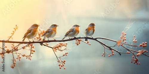 Five birds are singing on the branch, Neutral Density Filters, Double exposure,
