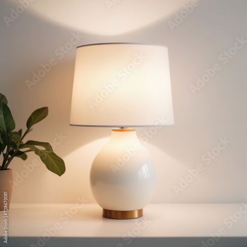 Lamp on the white table with white wall background, stock photo