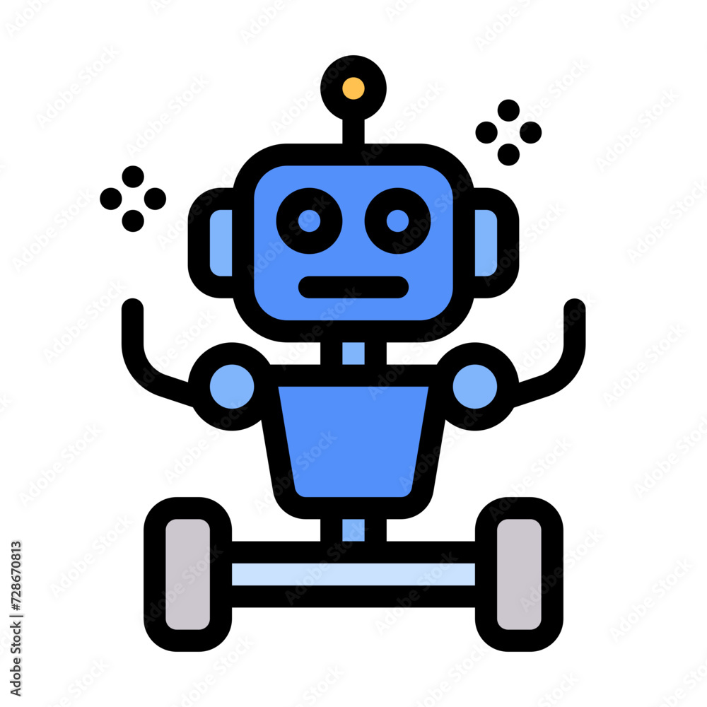 Robot icon with flat color and outline style Robot icon with flat color and outline style