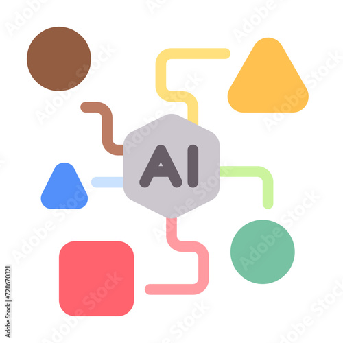 Artificial intelligence icon with flat color style