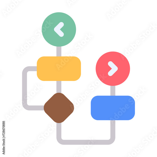 Flowchart icon with flat color style