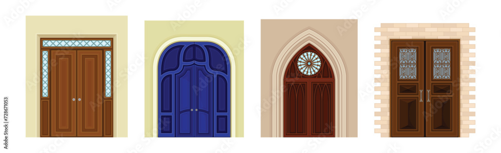 Fototapeta premium Different Door and Building Entry with Knob Vector Set