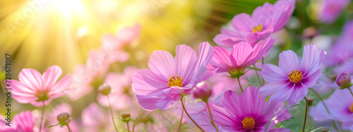 Spring pink flowers in the field beautiful background for design. © PETR BABKIN