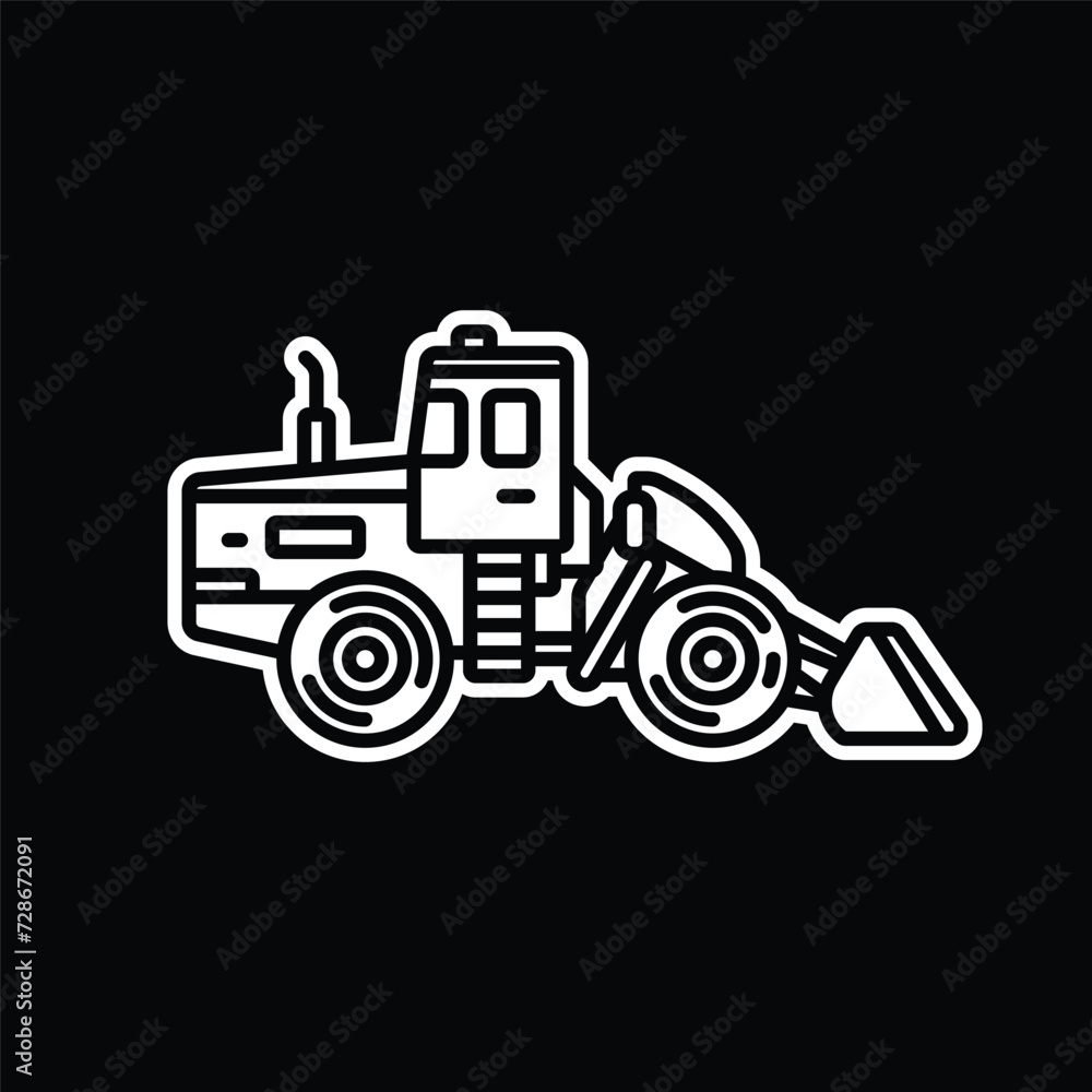 Original vector illustration. Contour icon of a bulldozer on wheels. Original vector illustration. Contour icon of a bulldozer on wheels.