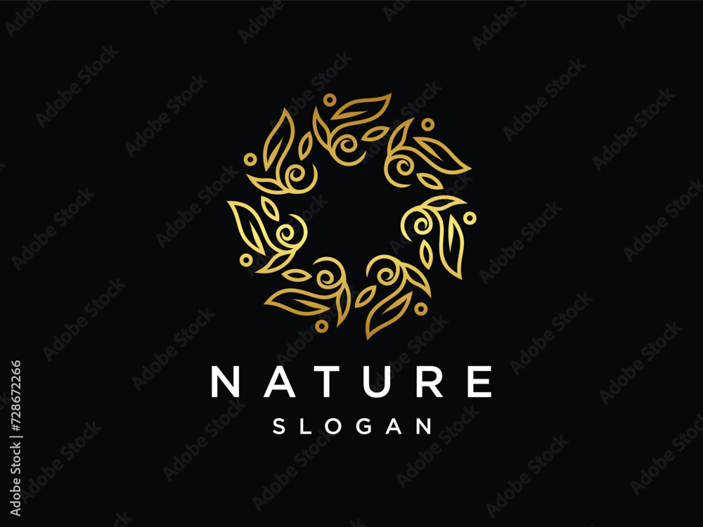 Flower luxury design template. The flower logo is made with gold lines