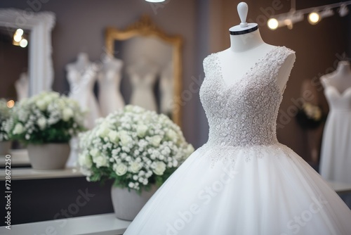 Simple wedding dress with many beads in Bride waiting room Flower decorations Flamboyant closet jade hanger the wedding bride's waiting room,