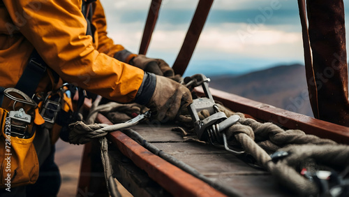welder at work in a factory,Close-up of climber holding a rope in his hand.