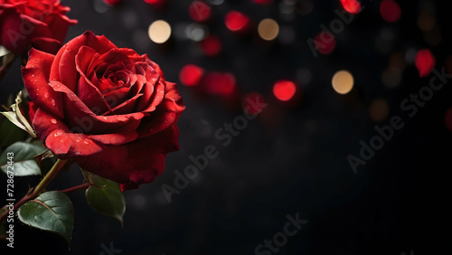 Red roses with bokeh lights background. Valentine s day concept.