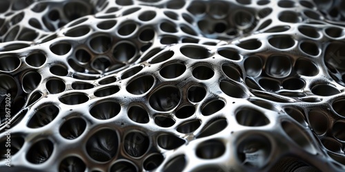 Synthetic metal foam with open-cell structure. Sintered metallic detail, Generative AI