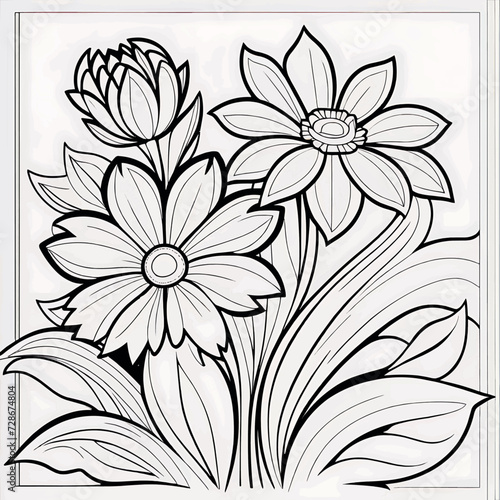 Luxury floral coloring book pages line art sketch