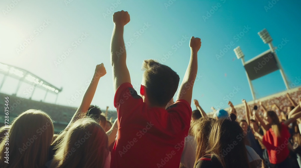Fototapeta premium Sport fans at stadium are cheering for their team .