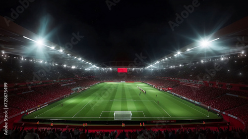 football stadium with sport light and full of football fans background .