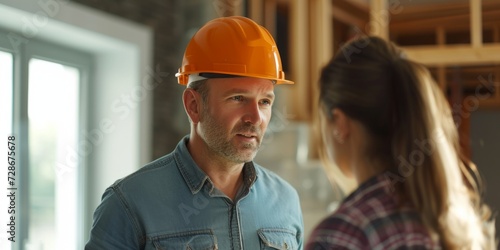 conversation between an architect and a contractor at a construction site Generative AI