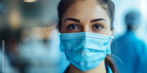 healthcare female worker with mask close-up portrait Generative AI