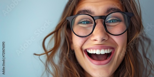 close-up portrait of a smiling girl in glasses Generative AI