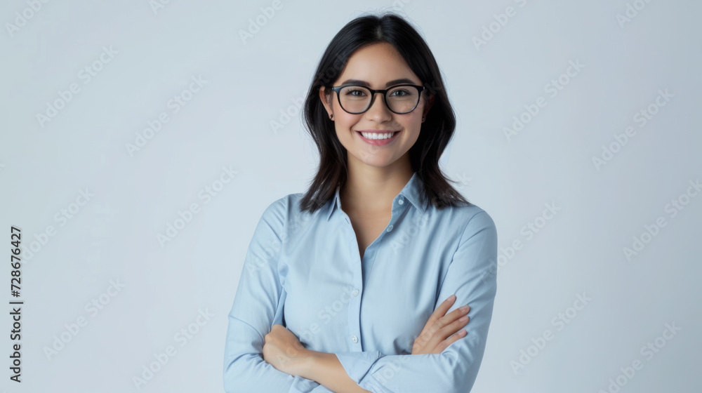 woman with short blonde hair and a confident smile is wearing a white shirt and stands with her arms crossed against a light grey background woman with short blonde hair and a confident smile is wearing a white shirt and stands with her arms crossed against a light grey background