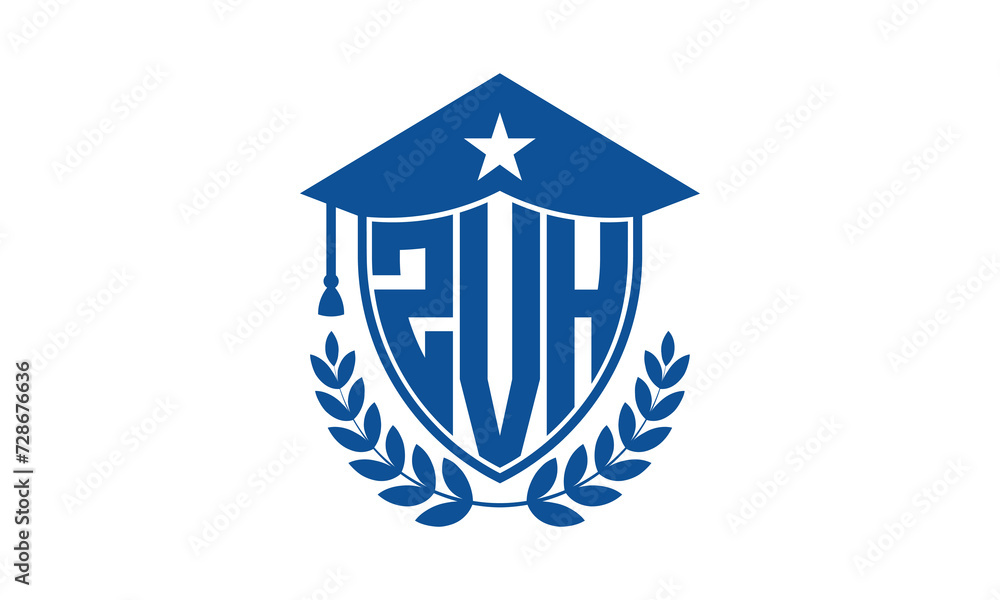 ZVH three letter iconic academic logo design vector template. monogram, abstract, school, college, university, graduation cap symbol logo, shield, model, institute, educational, coaching canter, tech ZVH three letter iconic academic logo design vector template. monogram, abstract, school, college, university, graduation cap symbol logo, shield, model, institute, educational, coaching canter, tech
