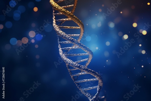 Illustration of DNA. DNA model on a dark blue background. Futuristic image. Scientific research. Medicine. The structure of DNA molecule.