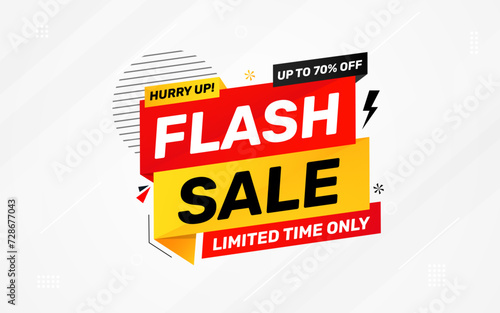 Flash Sale banner for web or social media. sale banner promotion template with discount tag. limited time offer, Get extra discount. Commercial poster, sale background vector illustration