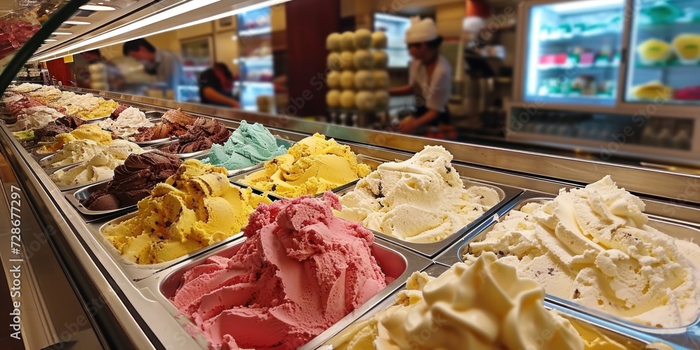 Italian shop serving gelato, Generative AI