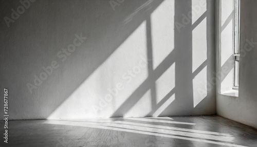 shadow on white concrete wall in the room from window with morning light