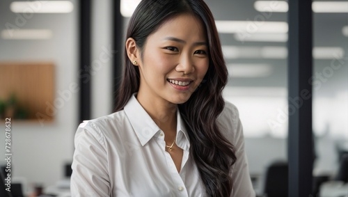 Young and elegant businesswoman smiling and looking at the camera standing in the office.