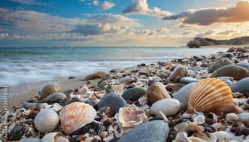 sea shells and rocks on the beach