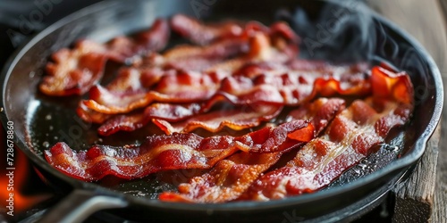 Sizzling bacon in a pan, Generative AI