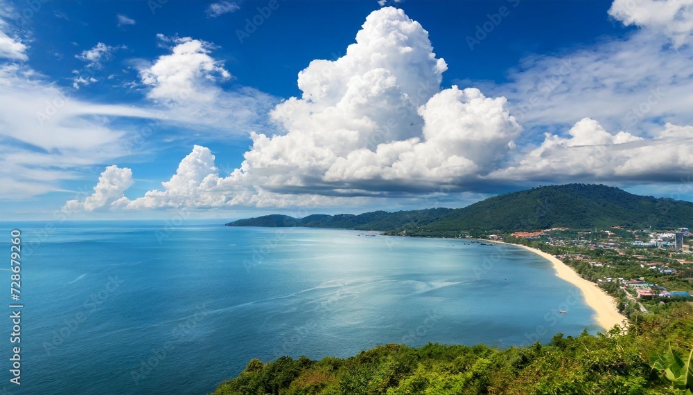 blue sky with clouds over sea selective focus