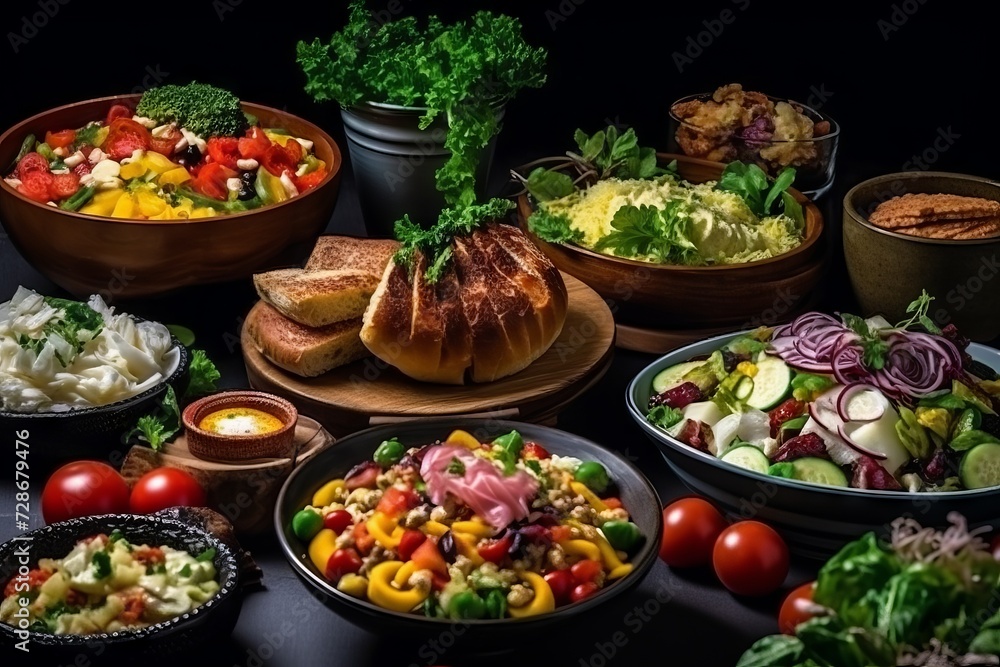 Various fresh vegetables and herbs are arranged on the table. Concept: Healthy food for diet menu. Vitamins and microelements. Banner Various fresh vegetables and herbs are arranged on the table. Concept: Healthy food for diet menu. Vitamins and microelements. Banner
