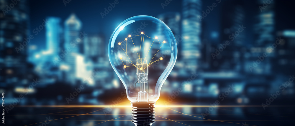 Picture of light bulbs and technology - obrazy, fototapety, plakaty 