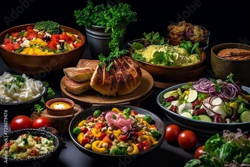 Various fresh vegetables and herbs are arranged on the table. Concept: Healthy food for diet menu. Vitamins and microelements. Banner © Marynkka_muis