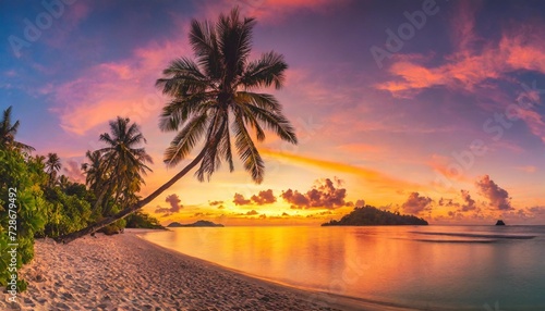 amazing travel landscape beautiful panoramic sunset tropical paradise beach tranquil summer vacation or holiday tropical sunset beach seaside palm calm peace panorama exotic nature colorful sea sky © Emanuel