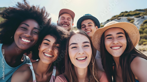 group of people smiling selfi 