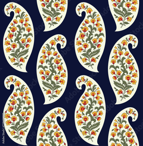 traditional Paisley pattern on navy background