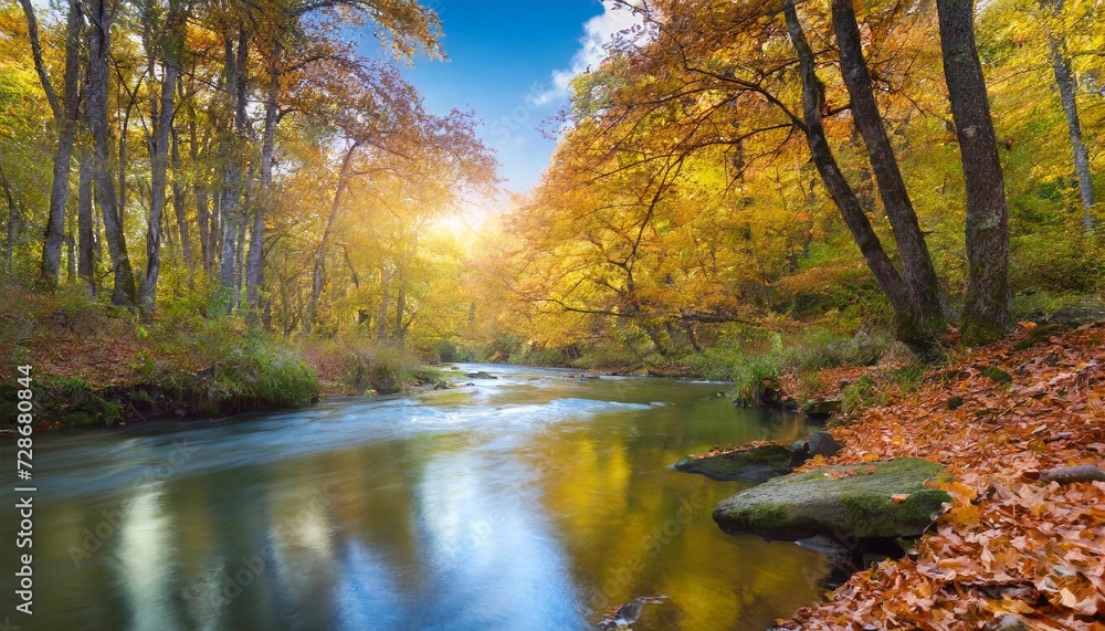 autumn quiet over river in forest