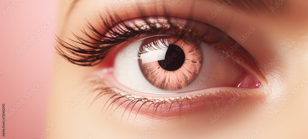 Pink eye female, on a pink background, generative AI Pink eye female, on a pink background, generative AI