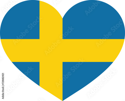 Sweden heart symbol . Sweden heart flag vector . Swedish heart symbol