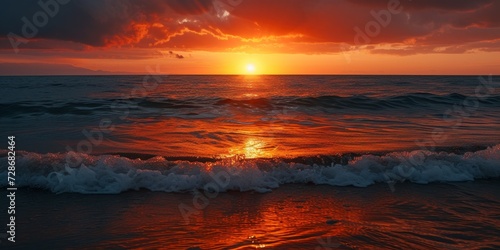 red sunset on the seashore Generative AI © Valentine