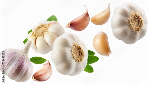 falling garlic cloves isolated