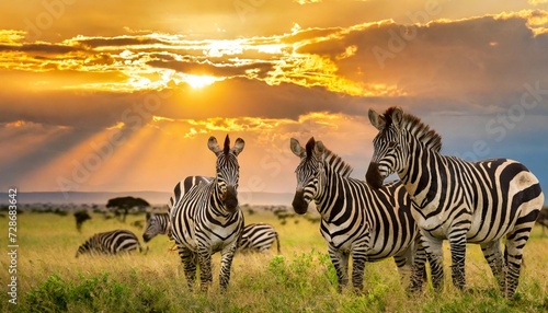 african zebras at sunset in the serengeti national park tanzania wild nature of africa