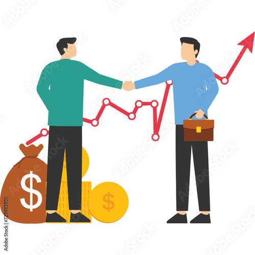 successful team business porter. The investors held the money in the idea. creative project financing. woman and man business handshake vector. Vector illustration on a white background.