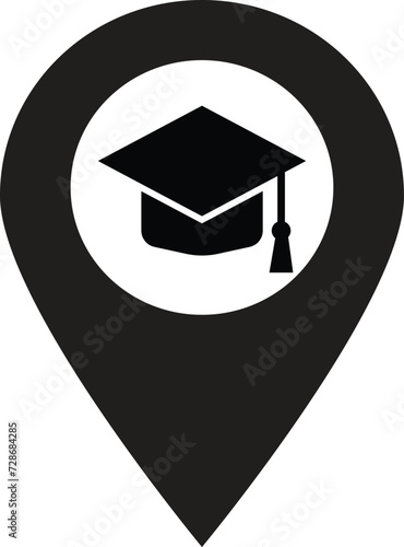 University location icon . Map pointer pin icon with graduation hat . Vector illustration