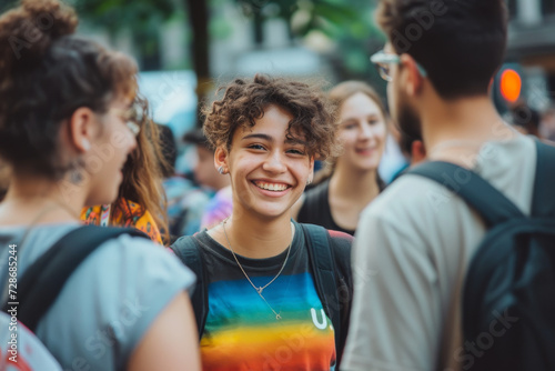 Diverse group of young people celebrating pride month